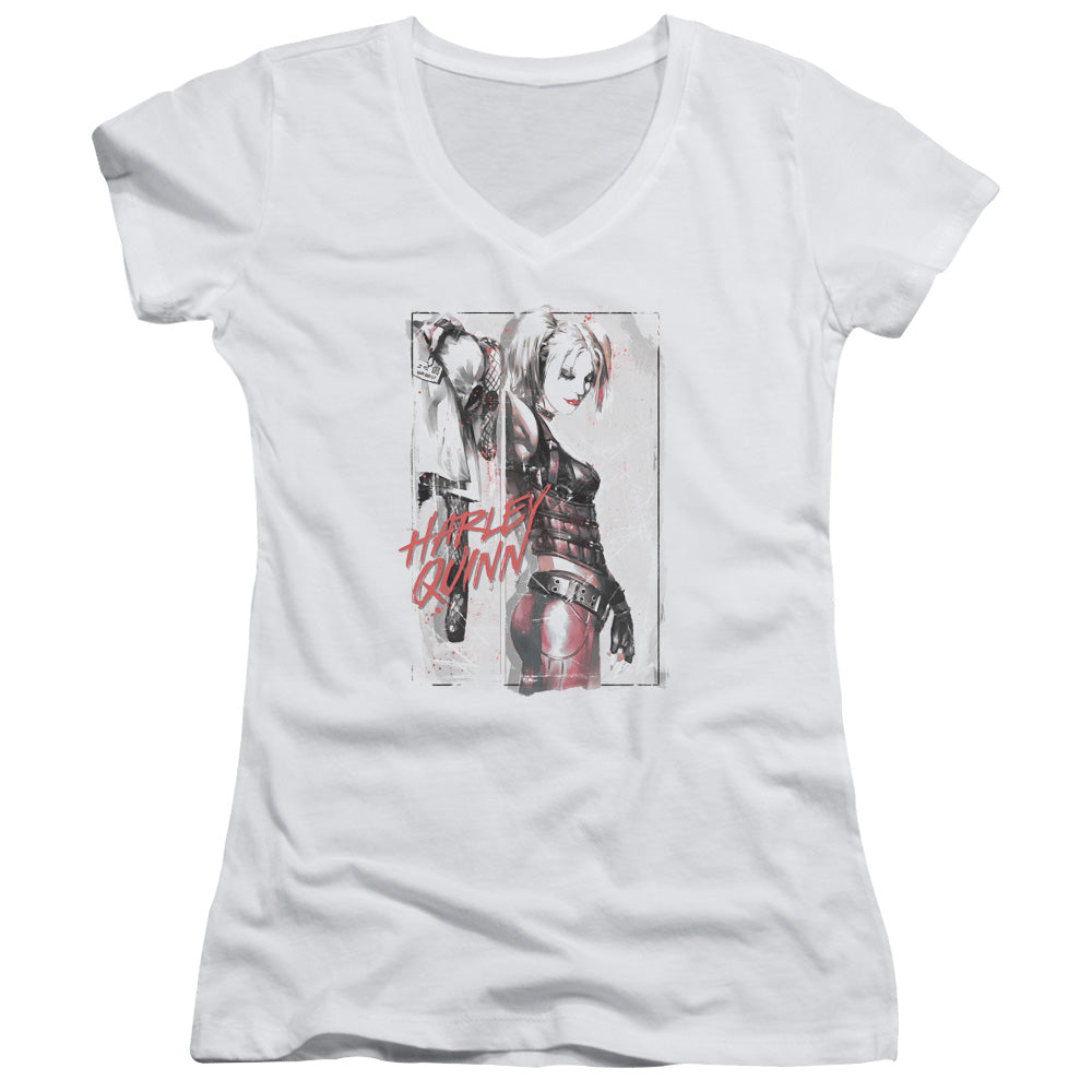 Batman Ink Wash Harley Licensed Women's T-Shirt Juniors V-Neck SM