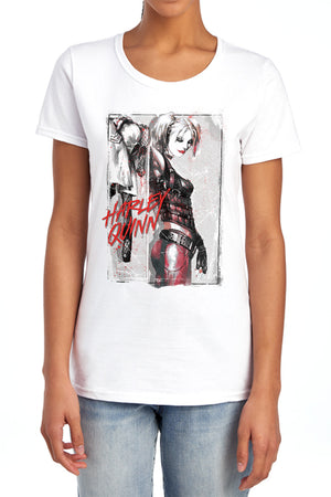 AN OFFCIALLY LICENSED BATMAN INK WASH HARLEY WOMEN'S REGULAR FIT T-SHIRT WHITE