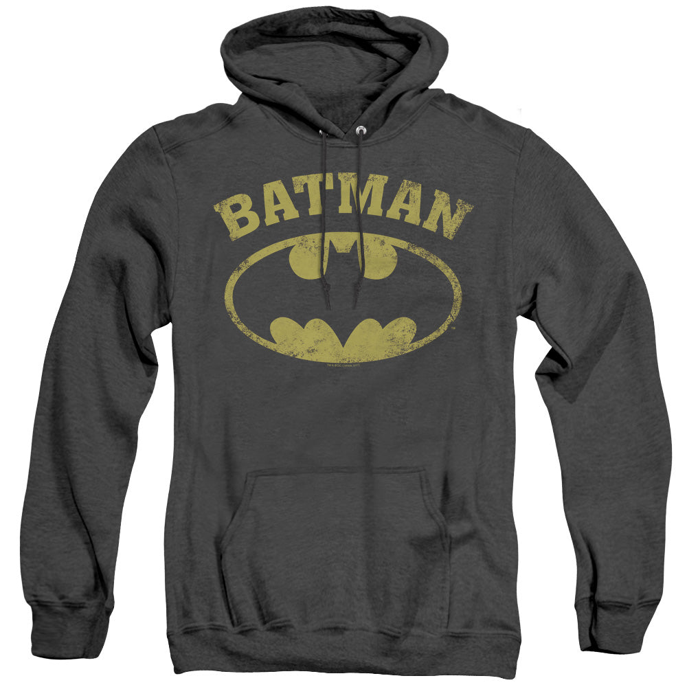 AN OFFCIALLY LICENSED BATMAN OVER SYMBOL ADULT UNISEX HEATHER PULLOVER HOODIE BLACK