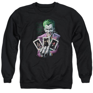 AN OFFCIALLY LICENSED BATMAN 3 OF A KIND ADULT UNISEX CREWNECK SWEATSHIRT BLACK