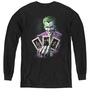 AN OFFCIALLY LICENSED BATMAN 3 OF A KIND YOUTH LONG SLEEVE T-SHIRT BLACK