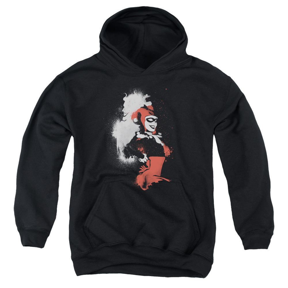 AN OFFCIALLY LICENSED BATMAN SPLATTERED COUPLE YOUTH HOODIE BLACK