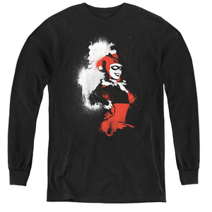 AN OFFCIALLY LICENSED BATMAN SPLATTERED COUPLE YOUTH LONG SLEEVE T-SHIRT BLACK