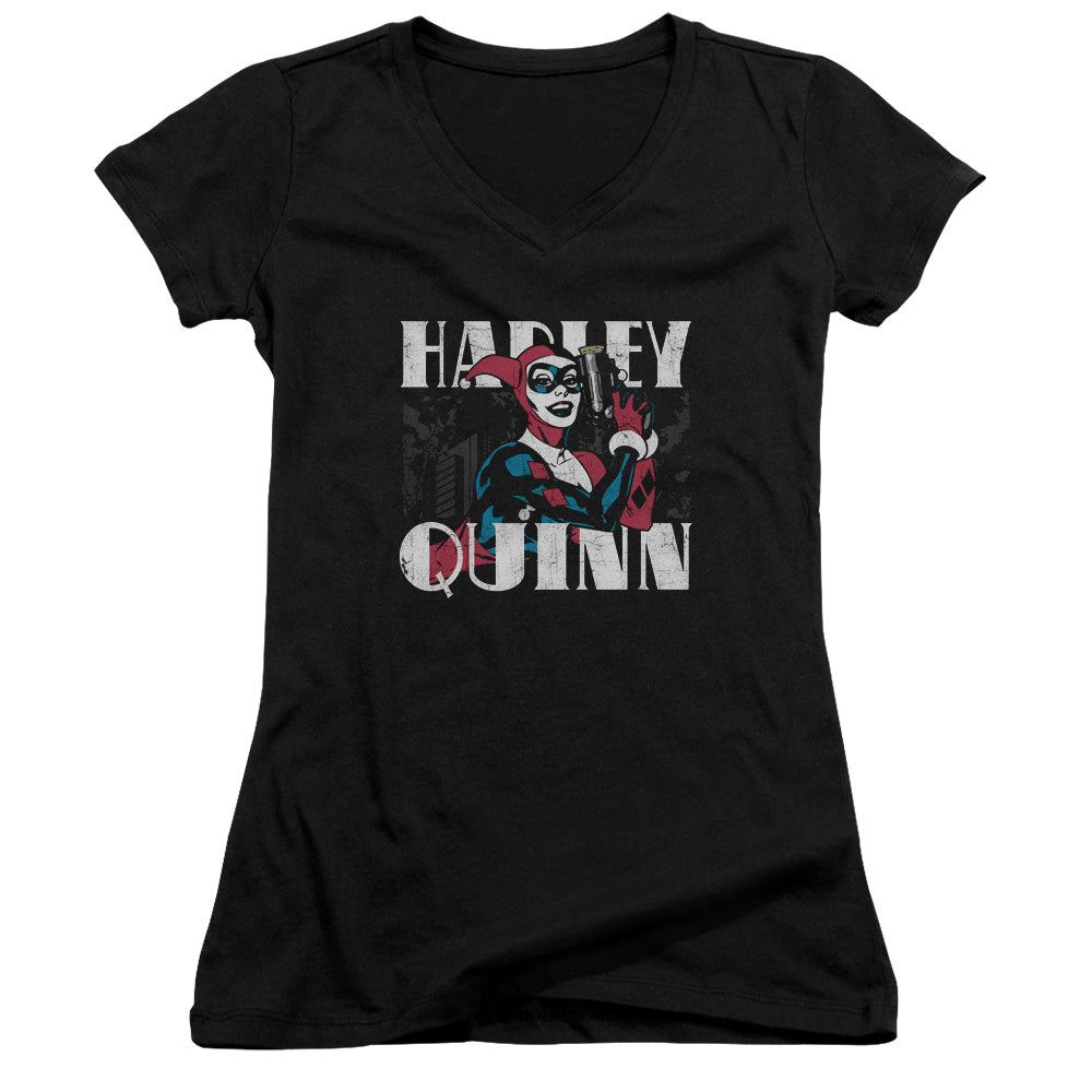 Batman Harley Bold Licensed Women's T-Shirt Juniors V-Neck SM