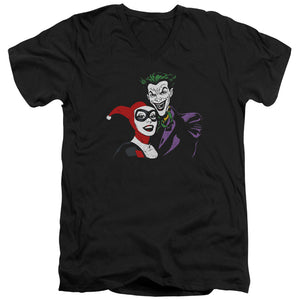 AN OFFCIALLY LICENSED BATMAN JOKER & HARLEY MEN'S V-NECK T-SHIRT BLACK