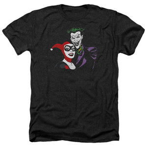 AN OFFCIALLY LICENSED BATMAN JOKER & HARLEY MEN'S HEATHER T-SHIRT CHARCOAL