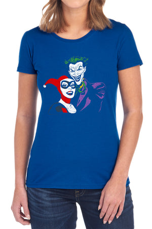 AN OFFCIALLY LICENSED BATMAN JOKER & HARLEY WOMEN'S REGULAR FIT T-SHIRT BLACK