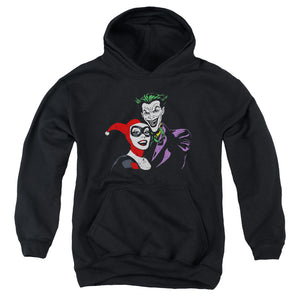 AN OFFCIALLY LICENSED BATMAN JOKER & HARLEY YOUTH HOODIE BLACK