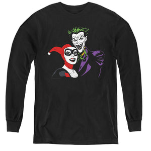 AN OFFCIALLY LICENSED BATMAN JOKER & HARLEY YOUTH LONG SLEEVE T-SHIRT BLACK