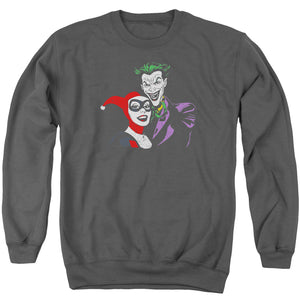 AN OFFCIALLY LICENSED BATMAN JOKER & HARLEY ADULT UNISEX CREWNECK SWEATSHIRT CHARCOAL