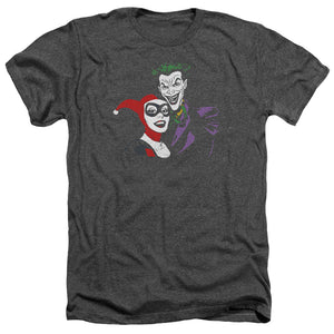 AN OFFCIALLY LICENSED BATMAN JOKER & HARLEY MEN'S HEATHER T-SHIRT CHARCOAL