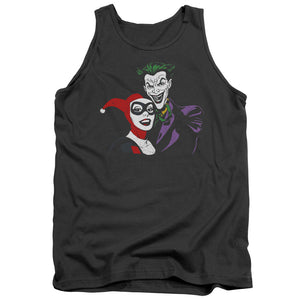 AN OFFCIALLY LICENSED BATMAN JOKER & HARLEY ADULT UNISEX TANK TOP CHARCOAL