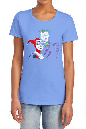 AN OFFCIALLY LICENSED BATMAN JOKER & HARLEY WOMEN'S REGULAR FIT T-SHIRT CHARCOAL