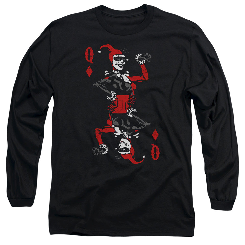 AN OFFCIALLY LICENSED BATMAN QUINN OF DIAMONDS MEN'S LONG SLEEVE T-SHIRT BLACK