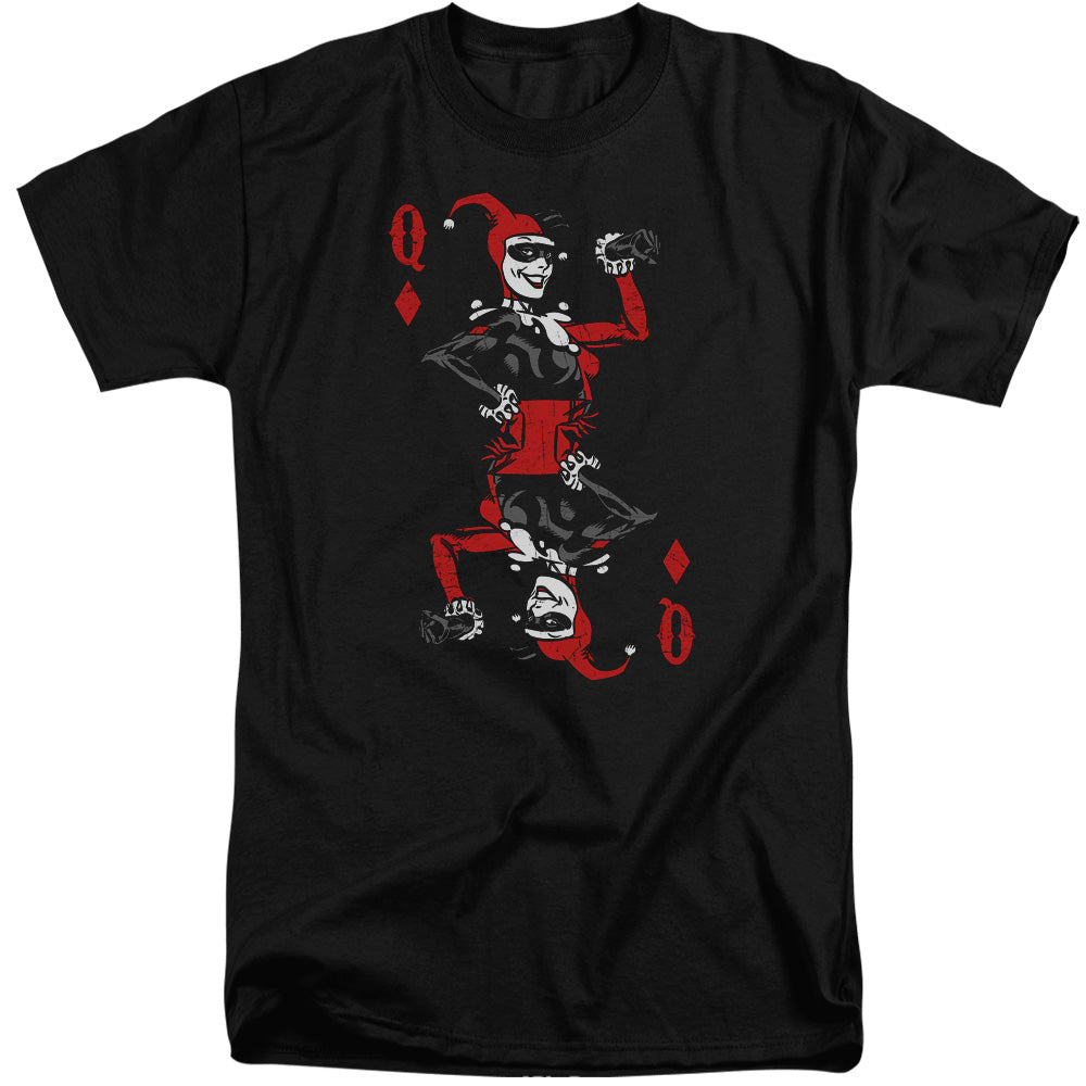 AN OFFCIALLY LICENSED BATMAN QUINN OF DIAMONDS MEN'S TALL FIT T-SHIRT BLACK