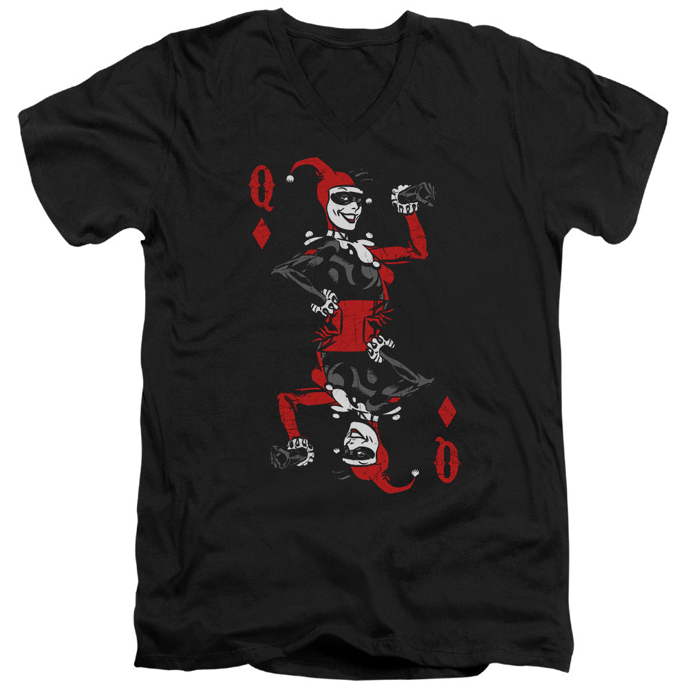 AN OFFCIALLY LICENSED BATMAN QUINN OF DIAMONDS MEN'S V-NECK T-SHIRT BLACK
