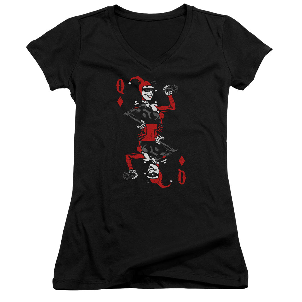 Batman Quinn Of Diamonds Licensed Women's T-Shirt Juniors V-Neck SM