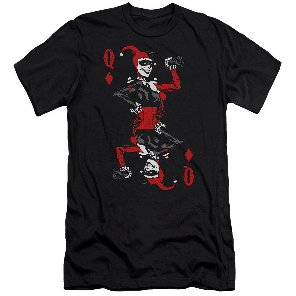 AN OFFCIALLY LICENSED BATMAN QUINN OF DIAMONDS MEN'S PREMIUM SLIM FIT T-SHIRT BLACK
