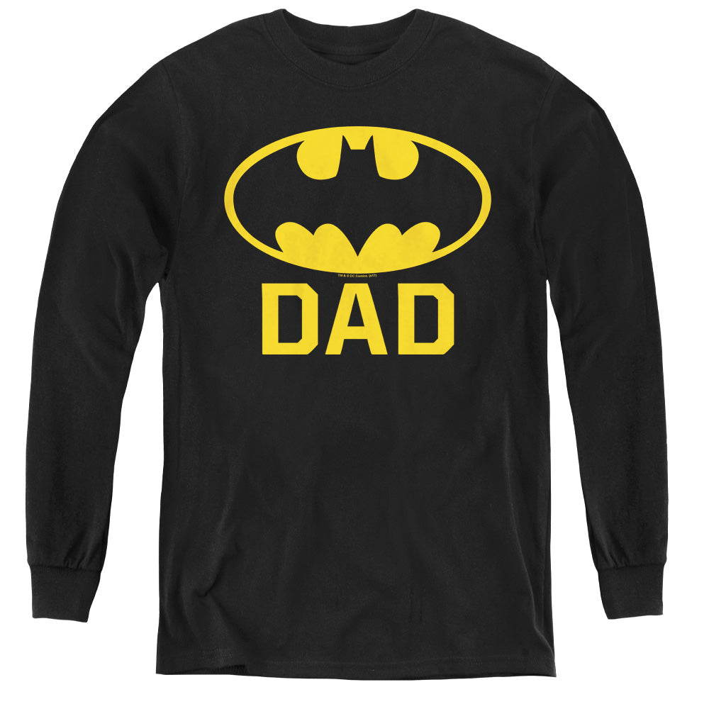 AN OFFCIALLY LICENSED BATMAN BAT DAD YOUTH LONG SLEEVE T-SHIRT BLACK