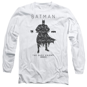 AN OFFCIALLY LICENSED BATMAN PAISLETY SILHOUETTE MEN'S LONG SLEEVE T-SHIRT WHITE