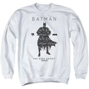 AN OFFCIALLY LICENSED BATMAN PAISLETY SILHOUETTE ADULT UNISEX CREWNECK SWEATSHIRT WHITE