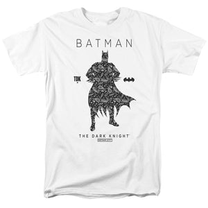 AN OFFCIALLY LICENSED BATMAN PAISLETY SILHOUETTE MEN'S REGULAR FIT T-SHIRT WHITE