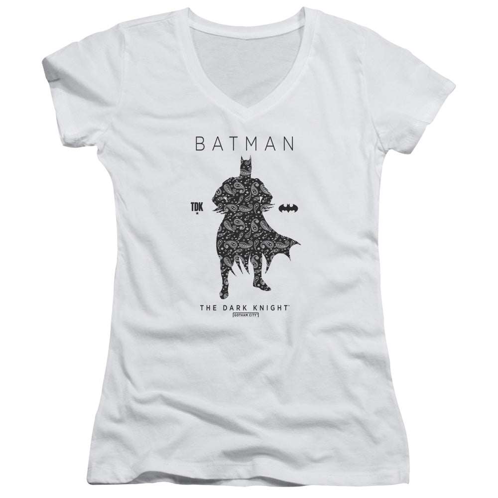 Batman Paislety Silhouette Licensed Women's T-Shirt Juniors V-Neck SM