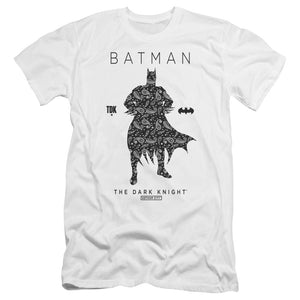AN OFFCIALLY LICENSED BATMAN PAISLETY SILHOUETTE MEN'S PREMIUM SLIM FIT T-SHIRT WHITE