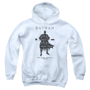 AN OFFCIALLY LICENSED BATMAN PAISLETY SILHOUETTE YOUTH HOODIE WHITE