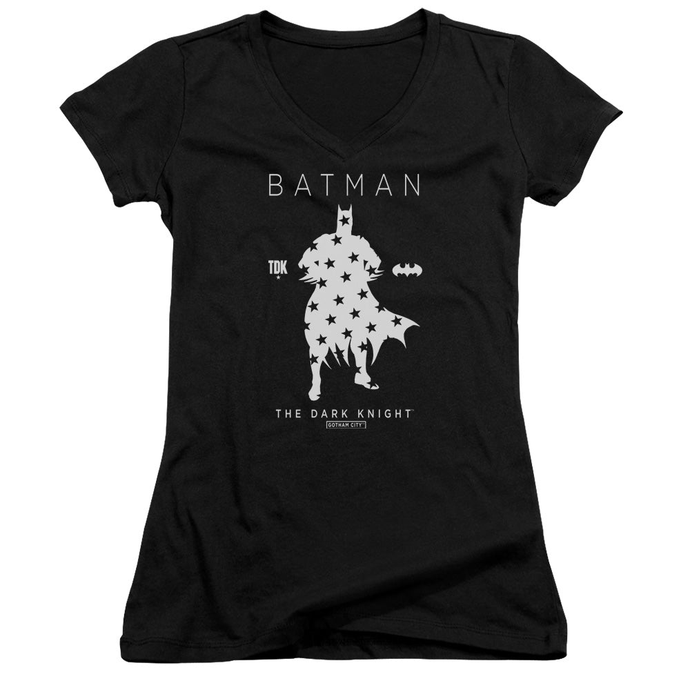 Batman Star Silhouette Licensed Women's T-Shirt Juniors V-Neck SM