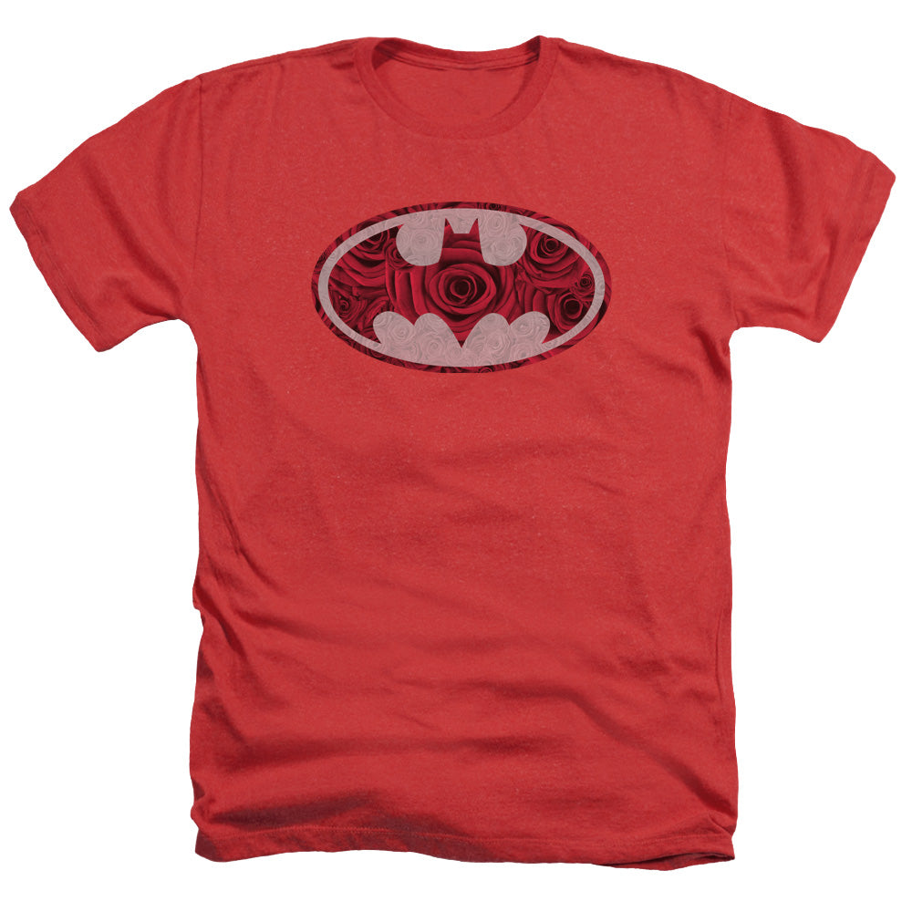 AN OFFCIALLY LICENSED BATMAN ROSEY SIGNAL MEN'S HEATHER T-SHIRT RED