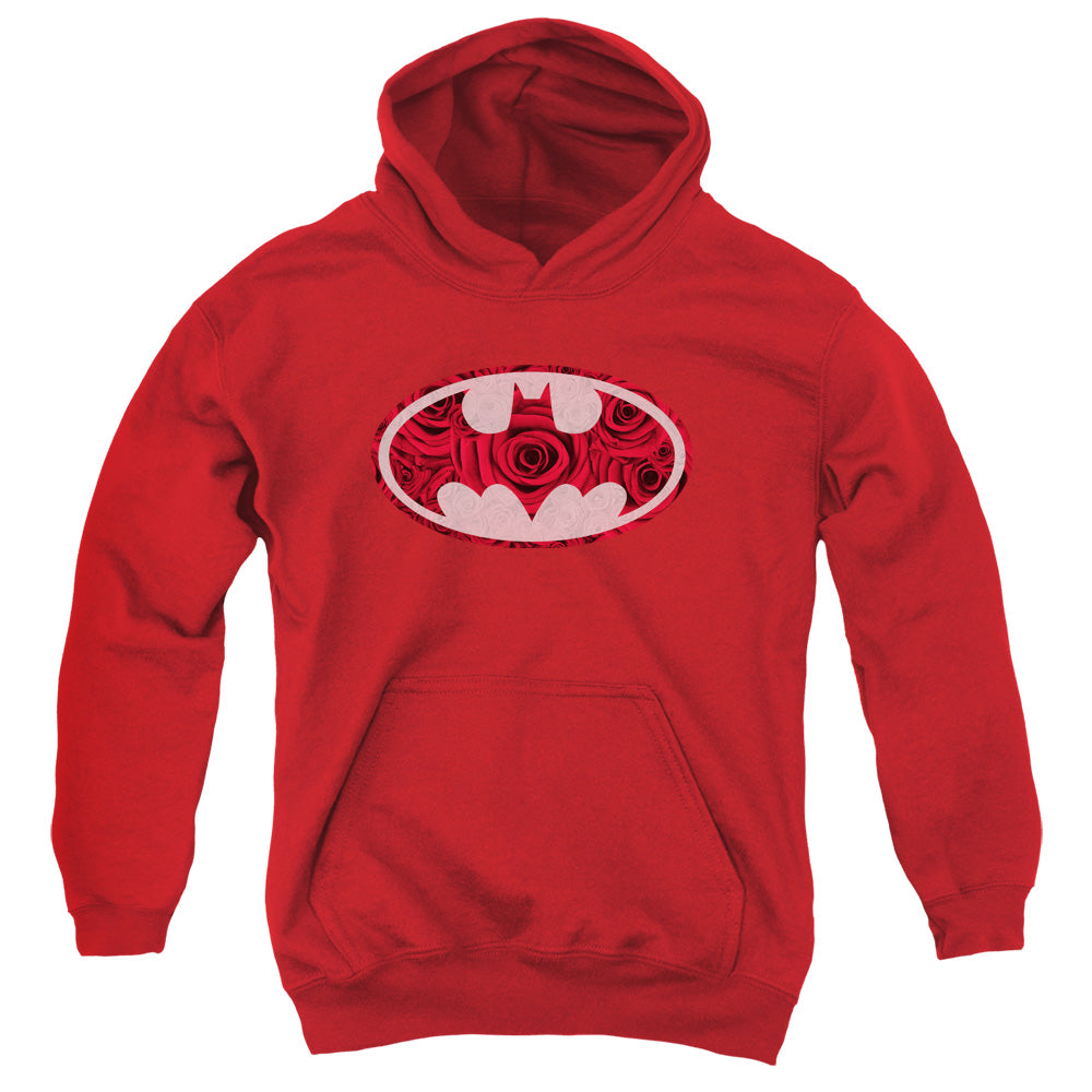 AN OFFCIALLY LICENSED BATMAN ROSEY SIGNAL YOUTH HOODIE RED