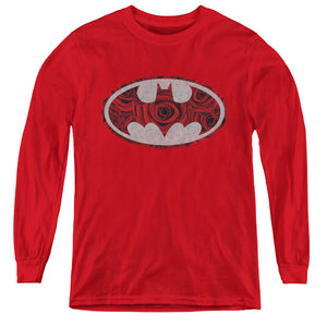 AN OFFCIALLY LICENSED BATMAN ROSEY SIGNAL YOUTH LONG SLEEVE T-SHIRT RED