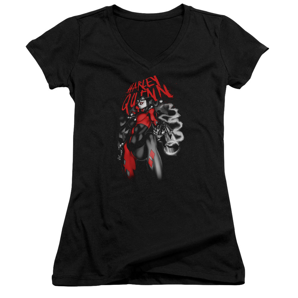 Batman Down The Barrel Licensed Women's T-Shirt Juniors V-Neck SM