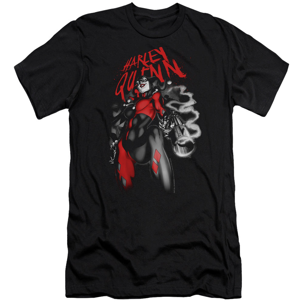 AN OFFCIALLY LICENSED BATMAN DOWN THE BARREL MEN'S PREMIUM SLIM FIT T-SHIRT BLACK