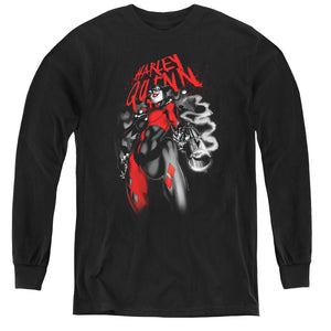 AN OFFCIALLY LICENSED BATMAN DOWN THE BARREL YOUTH LONG SLEEVE T-SHIRT BLACK
