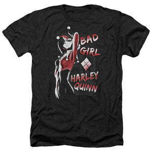 AN OFFCIALLY LICENSED BATMAN BAD GIRL MEN'S HEATHER T-SHIRT CHARCOAL
