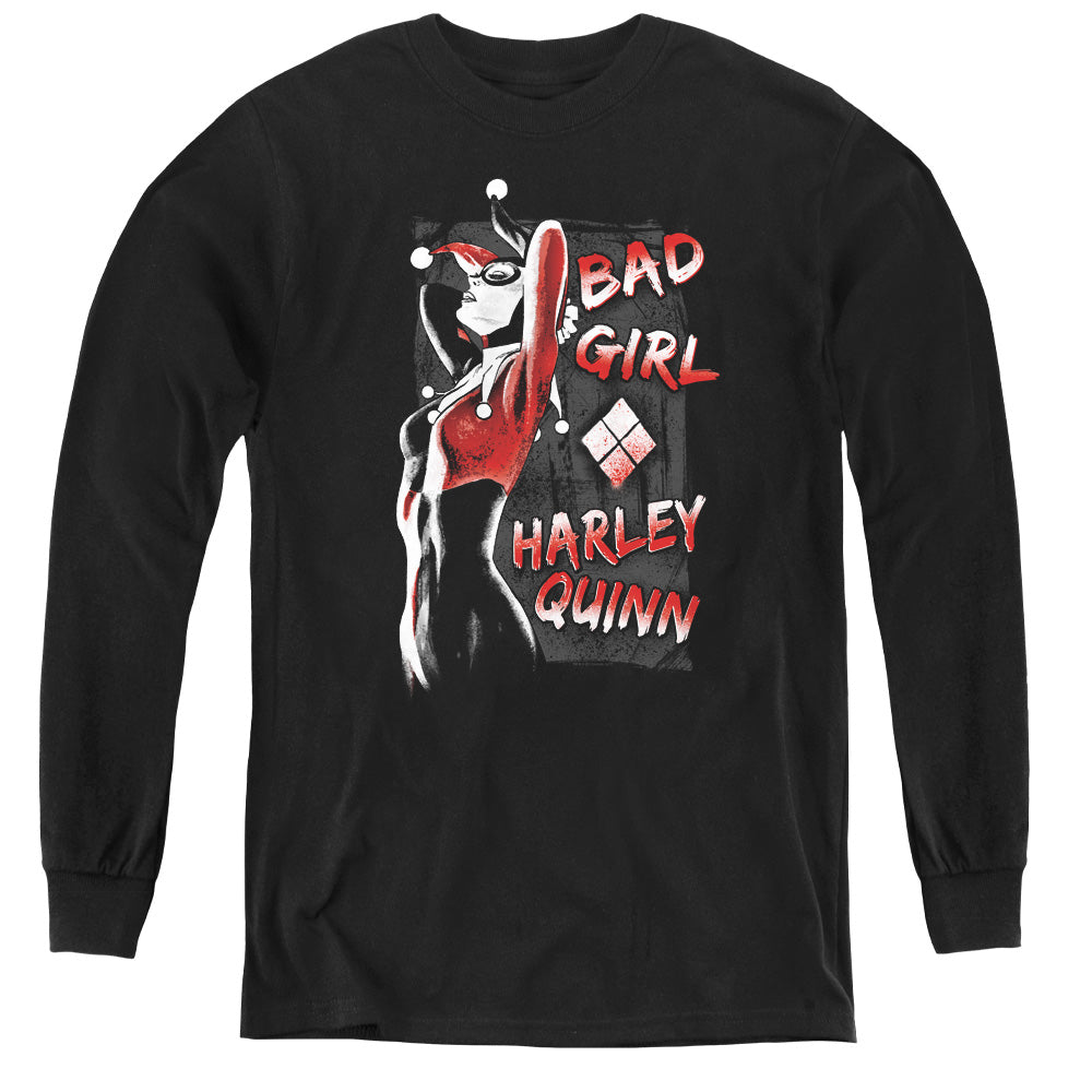 AN OFFCIALLY LICENSED BATMAN BAD GIRL YOUTH LONG SLEEVE T-SHIRT BLACK