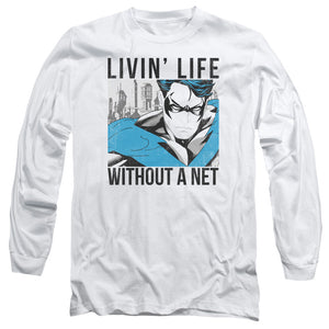 AN OFFCIALLY LICENSED BATMAN WITHOUT A NET MEN'S LONG SLEEVE T-SHIRT WHITE