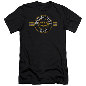 AN OFFCIALLY LICENSED BATMAN GOTHAM CITY GYM MEN'S PREMIUM SLIM FIT T-SHIRT BLACK