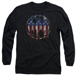 AN OFFCIALLY LICENSED BATMAN BLEEDING SIGNAL MEN'S LONG SLEEVE T-SHIRT BLACK