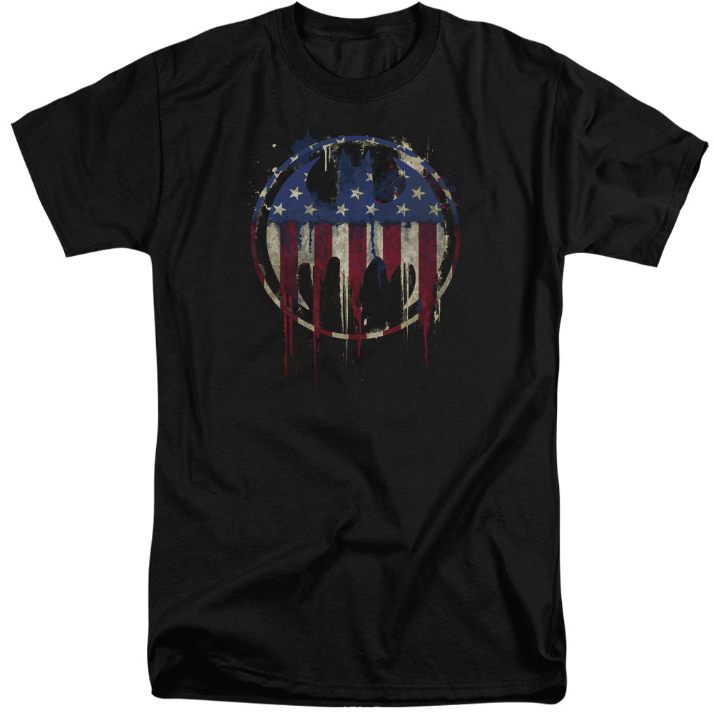 AN OFFCIALLY LICENSED BATMAN BLEEDING SIGNAL MEN'S TALL FIT T-SHIRT BLACK