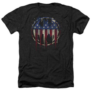 AN OFFCIALLY LICENSED BATMAN BLEEDING SIGNAL MEN'S HEATHER T-SHIRT CHARCOAL