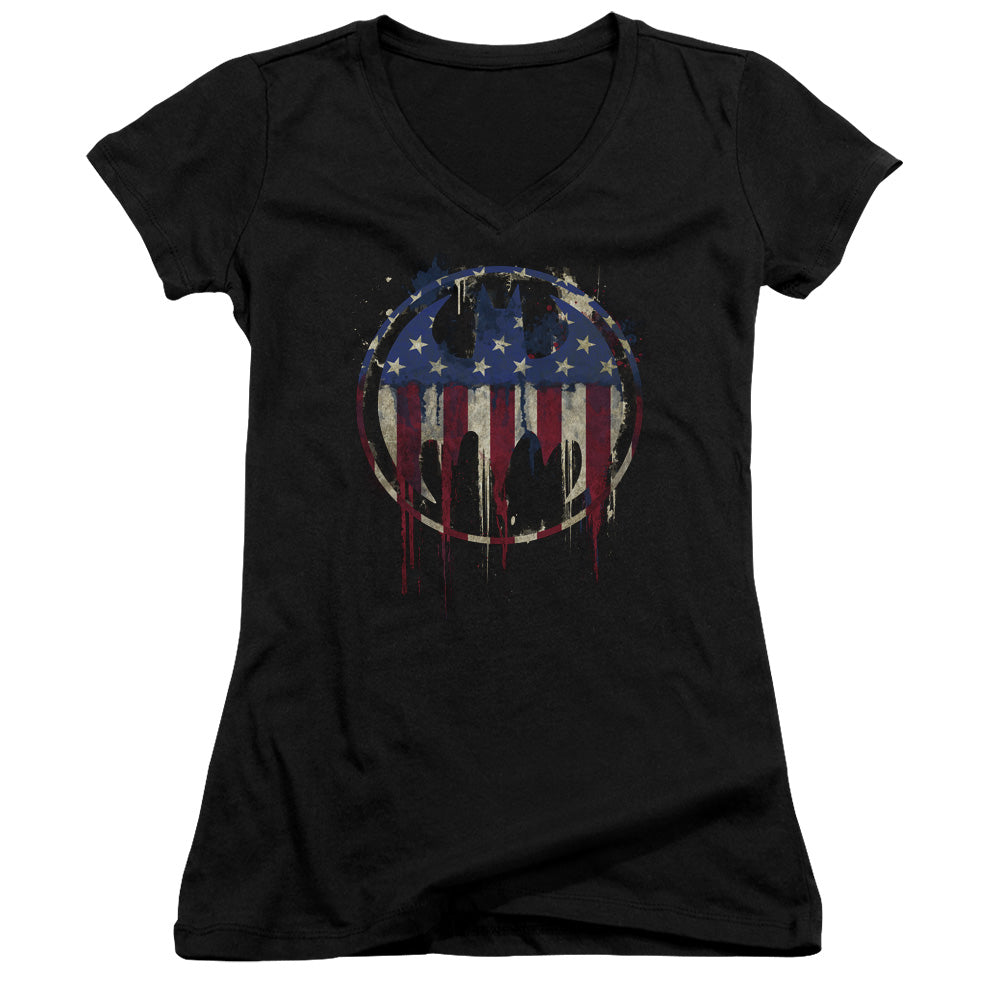 Batman Bleeding Signal Licensed Women's T-Shirt Juniors V-Neck SM