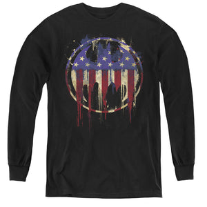 AN OFFCIALLY LICENSED BATMAN BLEEDING SIGNAL YOUTH LONG SLEEVE T-SHIRT BLACK