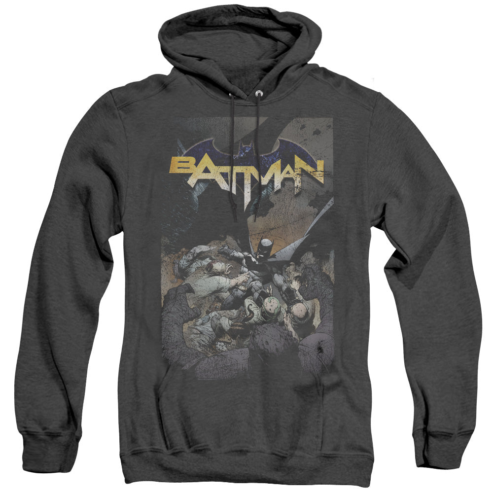 AN OFFCIALLY LICENSED BATMAN BATMAN ONE ADULT UNISEX HEATHER PULLOVER HOODIE BLACK