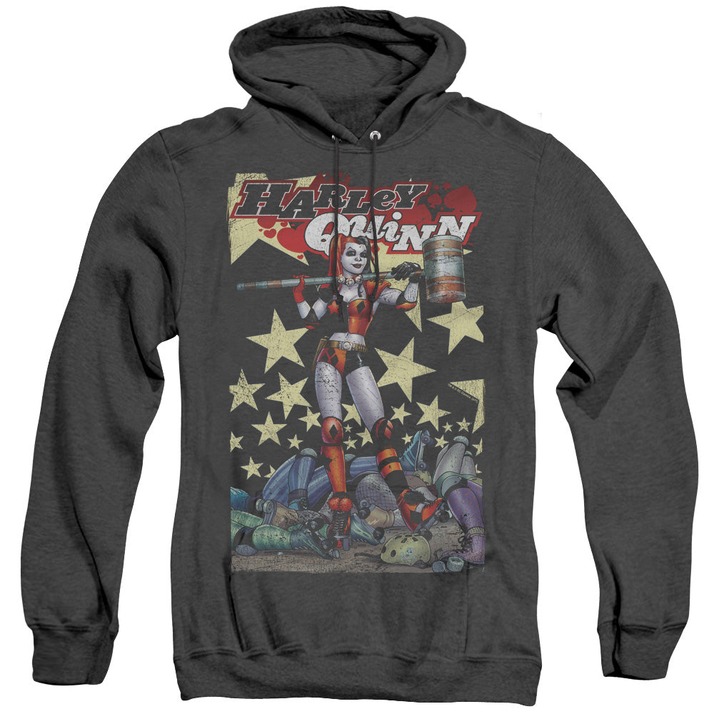 AN OFFCIALLY LICENSED BATMAN QUINN ONE ADULT UNISEX HEATHER PULLOVER HOODIE BLACK