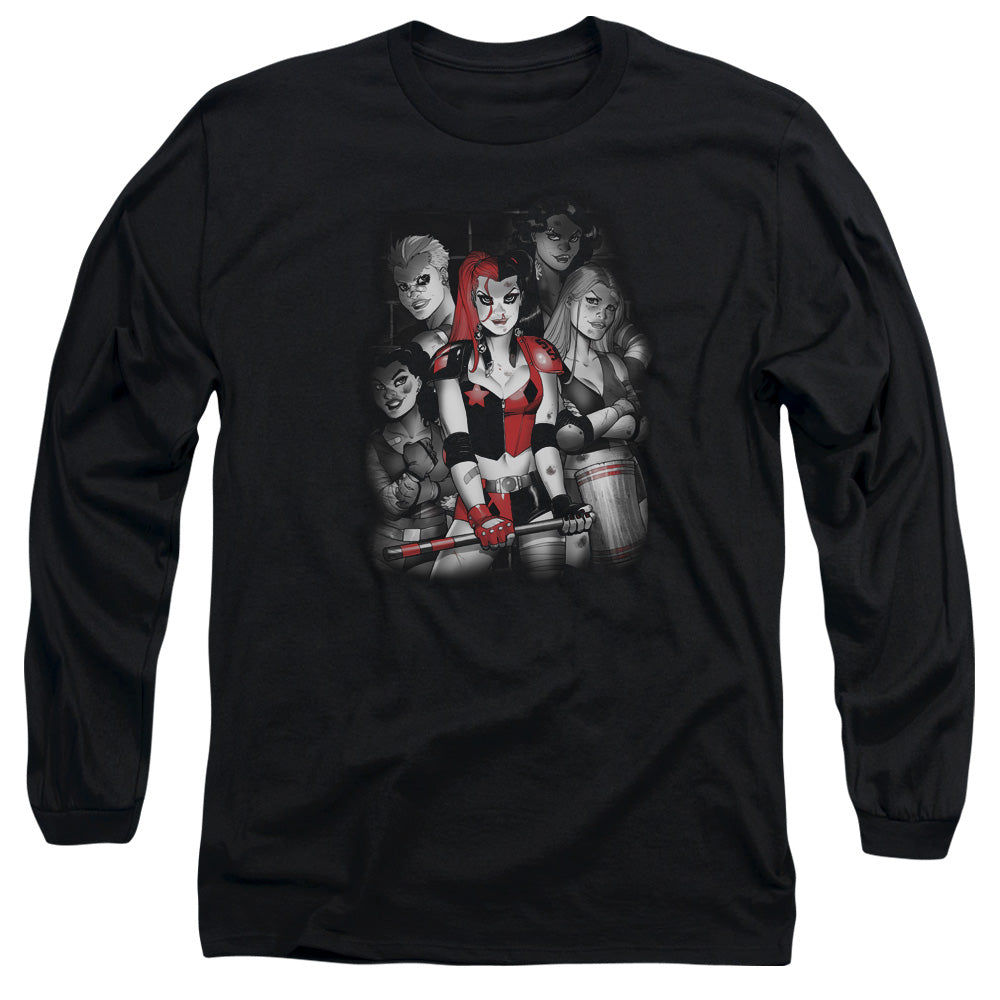 AN OFFCIALLY LICENSED BATMAN BAD GALS BW MEN'S LONG SLEEVE T-SHIRT BLACK
