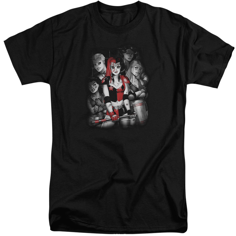 AN OFFCIALLY LICENSED BATMAN BAD GALS BW MEN'S TALL FIT T-SHIRT BLACK