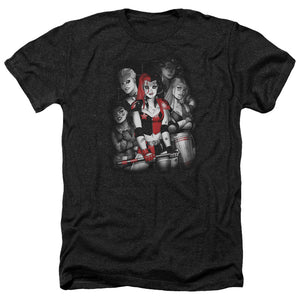 AN OFFCIALLY LICENSED BATMAN BAD GALS BW MEN'S HEATHER T-SHIRT CHARCOAL